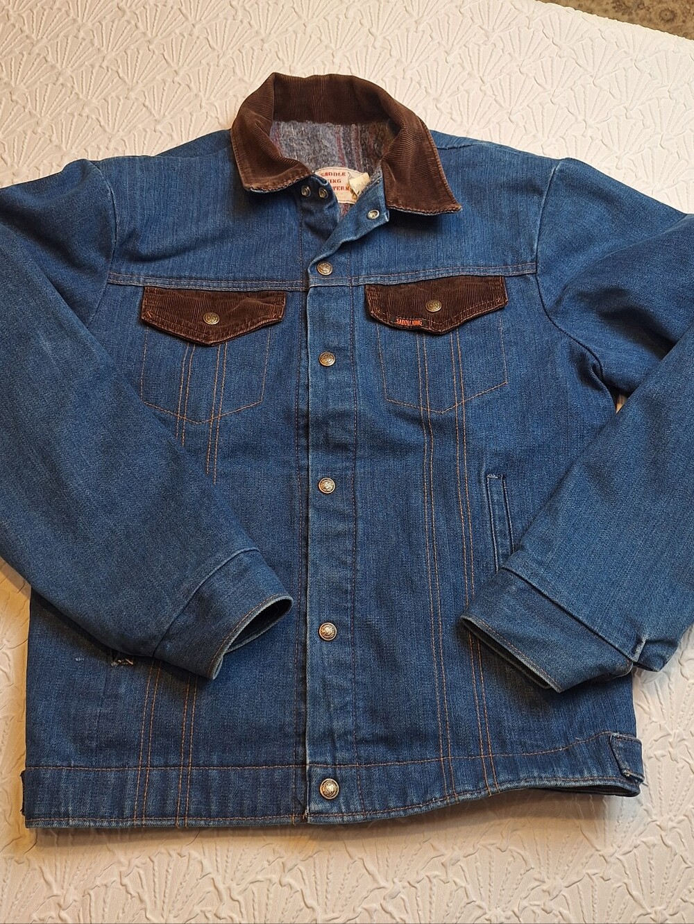 Vintage Saddle King Western Denim Jacket  Men's 38  Long Blue Jean Blanket Lined